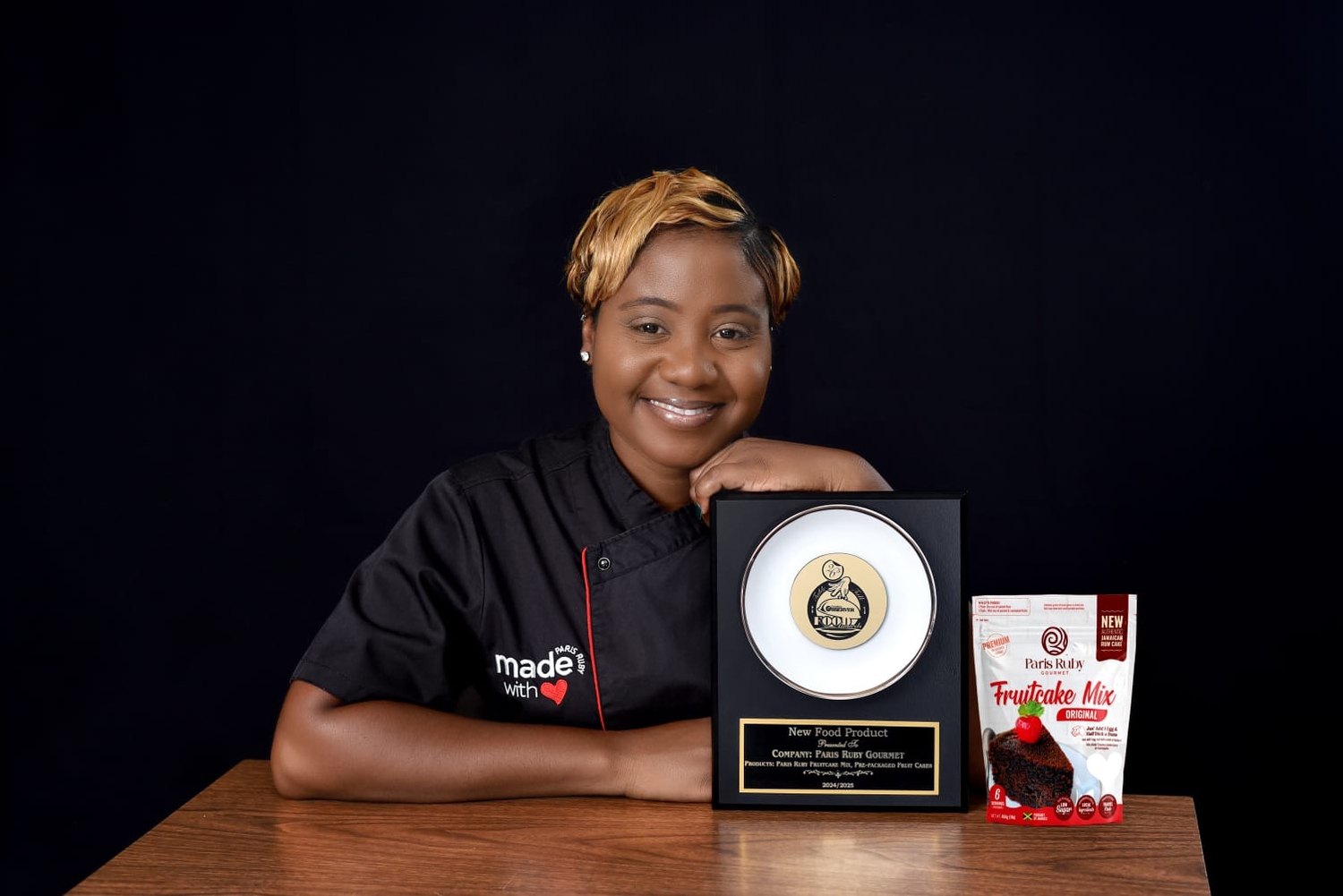 Zelecia, founder of Paris Ruby, with the Observer Food Awards plaque and the Paris Ruby Fruitcake Mix