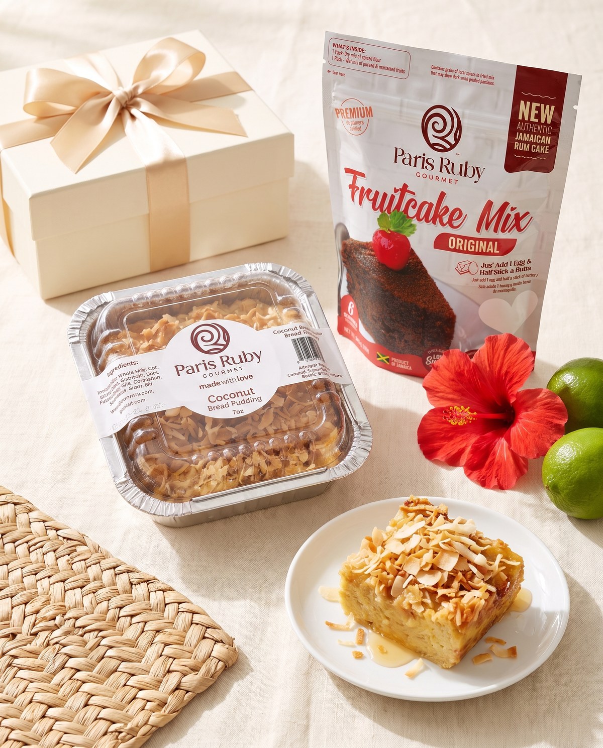 Anytime Treat Box gift bundle with Coconut Bread Pudding and Fruitcake Mix
