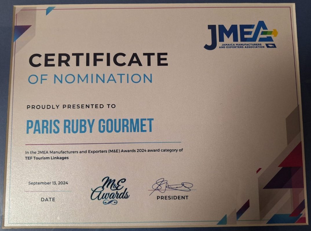 Paris Ruby Gourmet JMEA Certificate