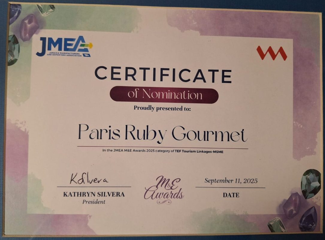 Paris Ruby Gourmet JMEA Certificate Nomination